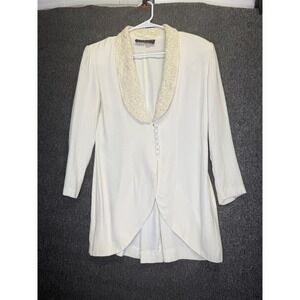 JR Nites by Caliendo Vintage Cream Beaded Lace Pearl Evening Jacket Blazer 9/10